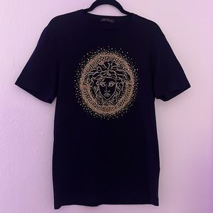 Versace Black T-Shirt with Gold & Silver Crystals